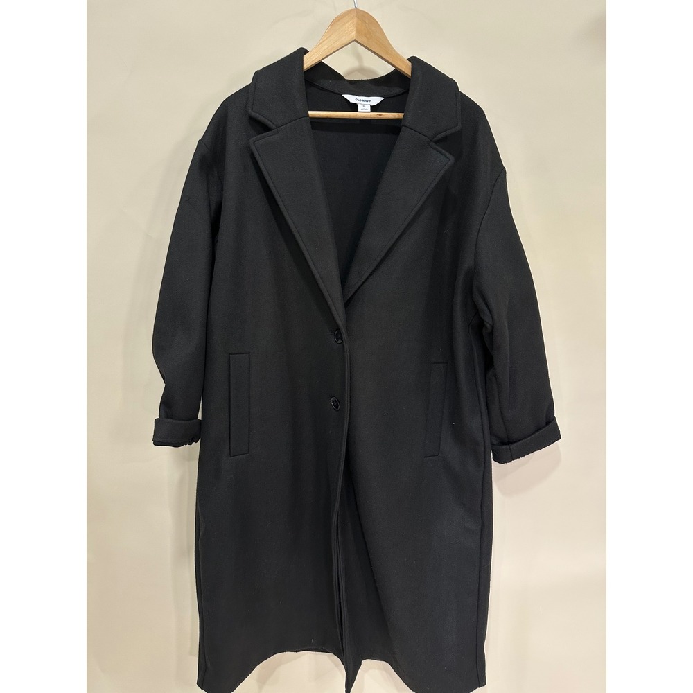 Old Navy Womens XL Black Overcoat‎ Longline Button Front Career Jacket